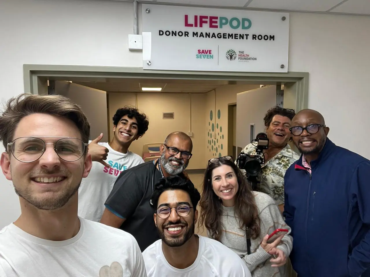 The Save7 team, Prof Sa'ad Lahri and Carte Blanche presenters in front of the Lifepod